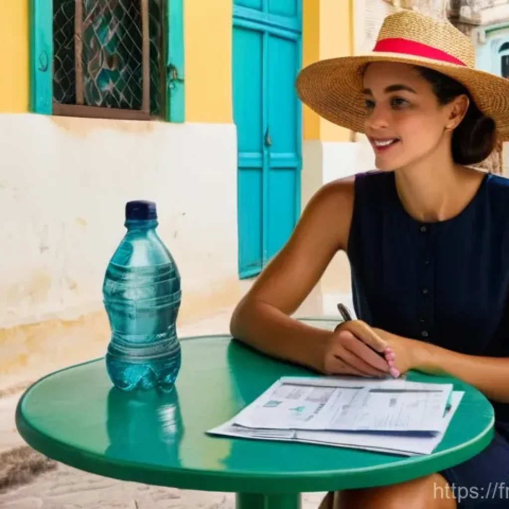 쿠바에서 의료 서비스 이용 방법 - "A confident French traveler, a woman in her late 20s, is seated at a charming, brightly colored out...
