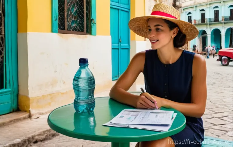 쿠바에서 의료 서비스 이용 방법 - "A confident French traveler, a woman in her late 20s, is seated at a charming, brightly colored out...