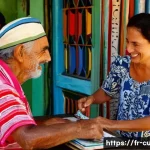 Home 22 쿠바에서 흥정하는 방법 - **Prompt:** "A vibrant scene inside a bustling Cuban artisan market. A friendly, older Cuban male ar...