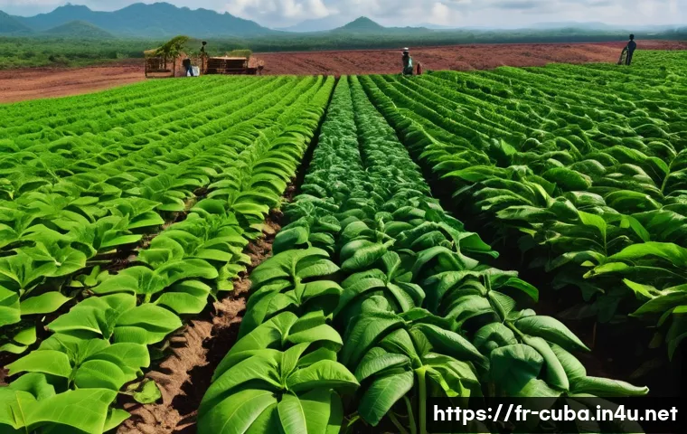 쿠바에서 유명한 시가 브랜드 - A vibrant Cuban tobacco farm in the Vuelta Abajo region under a bright tropical sky, showcasing lush...