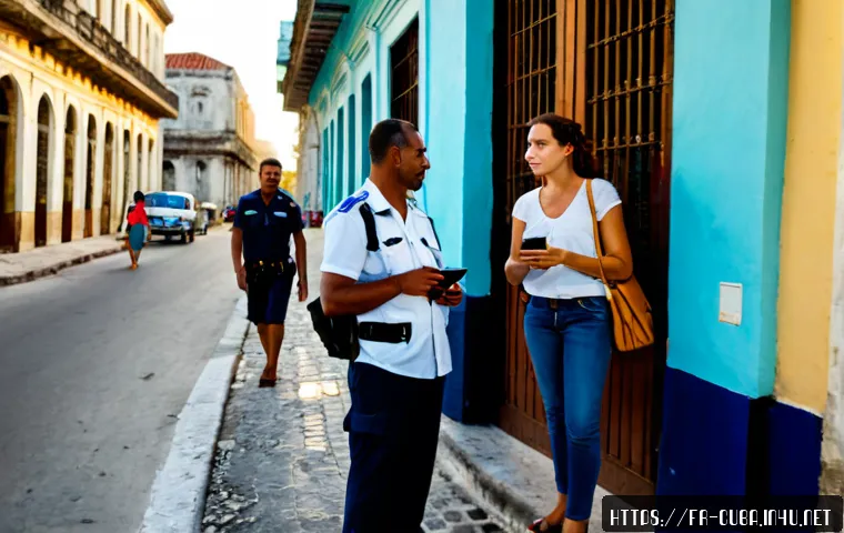 Home 17 쿠바에서 소매치기 당했을 때 대처법 - Photorealistic Havana street scene after a pickpocket incident, worried French-speaking tourist wear...